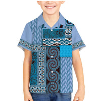 Blue Aotearoa Kowhaiwhai Pattern Family Matching Mermaid Dress and Hawaiian Shirt NZ Maori Quilt Style LT14 Son's Shirt Blue - Polynesian Pride