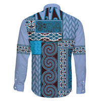 Blue Aotearoa Kowhaiwhai Pattern Family Matching Tank Maxi Dress and Hawaiian Shirt NZ Maori Quilt Style