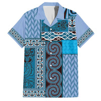 Blue Aotearoa Kowhaiwhai Pattern Hawaiian Shirt NZ Maori Quilt Style
