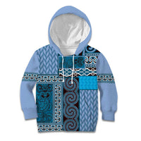 Blue Aotearoa Kowhaiwhai Pattern Kid Hoodie NZ Maori Quilt Style LT14 Hoodie Blue - Polynesian Pride