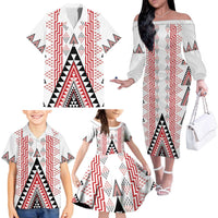 Aotearoa Taniko Family Matching Off The Shoulder Long Sleeve Dress and Hawaiian Shirt Niho Taniwha Purapura Whetu Mix Poutama LT14 - Polynesian Pride