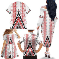 Aotearoa Taniko Family Matching Off The Shoulder Long Sleeve Dress and Hawaiian Shirt Niho Taniwha Purapura Whetu Mix Poutama LT14 - Polynesian Pride
