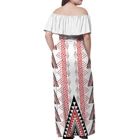 Aotearoa Taniko Family Matching Off Shoulder Maxi Dress and Hawaiian Shirt Niho Taniwha Purapura Whetu Mix Poutama LT14 - Polynesian Pride
