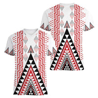 Aotearoa Taniko Women V-Neck T-Shirt Niho Taniwha Purapura Whetu Mix Poutama