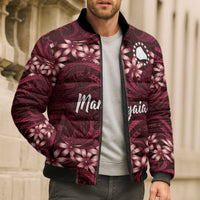 Personalised Cook Islands Mangaia Bomber Puffer Jacket Tiare Maori Polynesian Waves Tattoo