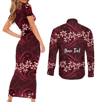 Personalised Cook Islands Mangaia Couples Matching Short Sleeve Bodycon Dress and Long Sleeve Button Shirt Tiare Maori Polynesian Waves Tattoo LT14 - Polynesian Pride