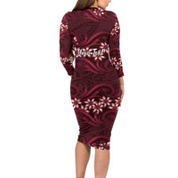 Personalised Cook Islands Mangaia Long Sleeve Bodycon Dress Tiare Maori Polynesian Waves Tattoo