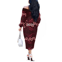 Personalised Cook Islands Mangaia Off The Shoulder Long Sleeve Dress Tiare Maori Polynesian Waves Tattoo
