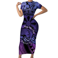 Philippines Father's Day Family Matching Short Sleeve Bodycon Dress and Hawaiian Shirt Polynesian Tattoo Galaxy Vibes LT14 Mom's Dress Blue - Polynesian Pride