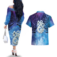 New Zealand Matariki Couples Matching Off The Shoulder Long Sleeve Dress and Hawaiian Shirt Aotearoa Maori New Year Manaia Galaxy Vibes LT14 - Polynesian Pride