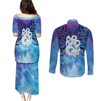 New Zealand Matariki Couples Matching Puletasi and Long Sleeve Button Shirt Aotearoa Maori New Year Manaia Galaxy Vibes LT14 - Polynesian Pride