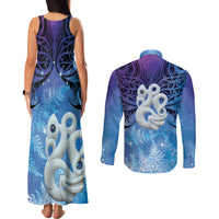New Zealand Matariki Couples Matching Tank Maxi Dress and Long Sleeve Button Shirt Aotearoa Maori New Year Manaia Galaxy Vibes LT14 - Polynesian Pride