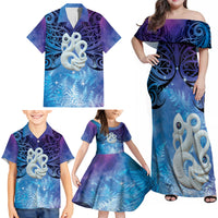 New Zealand Matariki Family Matching Off Shoulder Maxi Dress and Hawaiian Shirt Aotearoa Maori New Year Manaia Galaxy Vibes LT14 - Polynesian Pride