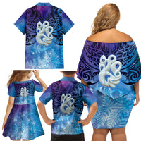 New Zealand Matariki Family Matching Off Shoulder Short Dress and Hawaiian Shirt Aotearoa Maori New Year Manaia Galaxy Vibes LT14 - Polynesian Pride