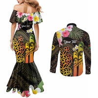 Personalised Vanuatu Independence Day Couples Matching Mermaid Dress and Long Sleeve Button Shirt Carving Drum Sand Drawing Turtle