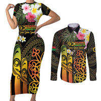 Personalised Vanuatu Independence Day Couples Matching Short Sleeve Bodycon Dress and Long Sleeve Button Shirt Carving Drum Sand Drawing Turtle