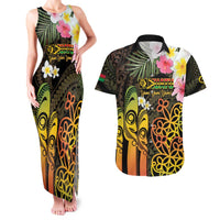 Personalised Vanuatu Independence Day Couples Matching Tank Maxi Dress and Hawaiian Shirt Carving Drum Sand Drawing Turtle