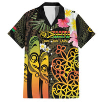Personalised Vanuatu Independence Day Family Matching Long Sleeve Bodycon Dress and Hawaiian Shirt Carving Drum Sand Drawing Turtle LT14 Dad's Shirt - Short Sleeve Black - Polynesian Pride