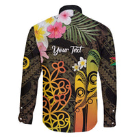 Personalised Vanuatu Independence Day Family Matching Long Sleeve Bodycon Dress and Hawaiian Shirt Carving Drum Sand Drawing Turtle LT14 - Polynesian Pride