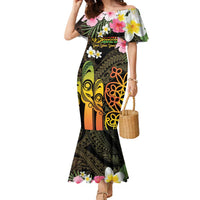 Personalised Vanuatu Independence Day Family Matching Mermaid Dress and Hawaiian Shirt Carving Drum Sand Drawing Turtle