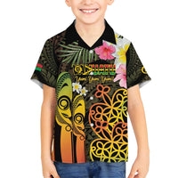 Personalised Vanuatu Independence Day Family Matching Off Shoulder Short Dress and Hawaiian Shirt Carving Drum Sand Drawing Turtle