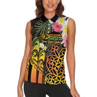 Personalised Vanuatu Independence Day Women Sleeveless Polo Shirt Carving Drum Sand Drawing Turtle