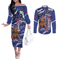 Samoa Independence Day Couples Matching Off The Shoulder Long Sleeve Dress and Long Sleeve Button Shirt 1962 Proud Samoan Warrior