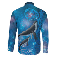 Paikea New Zealand Matariki Family Matching Off The Shoulder Long Sleeve Dress and Hawaiian Shirt Humpback Whale Taniko Motifs Ocean Vibes LT14 - Polynesian Pride