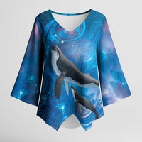Paikea New Zealand Matariki Kimono Sleeve Blouse Humpback Whale Taniko Motifs Ocean Vibes