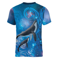 Paikea New Zealand Matariki Women V-Neck T-Shirt Humpback Whale Taniko Motifs Ocean Vibes LT14 - Polynesian Pride