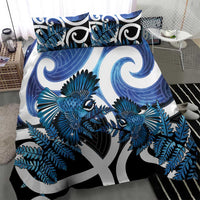 Piwakawaka New Zealand Matariki Bedding Set Maori New Year Silver Fern Blue Galaxy