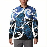 Piwakawaka New Zealand Matariki Button Sweatshirt Maori New Year Silver Fern Blue Galaxy