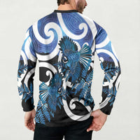 Piwakawaka New Zealand Matariki Button Sweatshirt Maori New Year Silver Fern Blue Galaxy