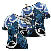 Piwakawaka New Zealand Matariki Cross Shoulder Shirt Maori New Year Silver Fern Blue Galaxy LT14 - Polynesian Pride