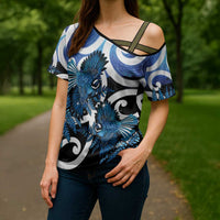 Piwakawaka New Zealand Matariki Cross Shoulder Shirt Maori New Year Silver Fern Blue Galaxy LT14 - Polynesian Pride
