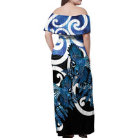 Piwakawaka New Zealand Matariki Family Matching Off Shoulder Maxi Dress and Hawaiian Shirt Maori New Year Silver Fern Blue Galaxy LT14 - Polynesian Pride