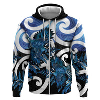 Piwakawaka New Zealand Matariki Hoodie Maori New Year Silver Fern Blue Galaxy LT14 Zip Hoodie Blue - Polynesian Pride