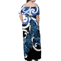 Piwakawaka New Zealand Matariki Off Shoulder Maxi Dress Maori New Year Silver Fern Blue Galaxy LT14 - Polynesian Pride
