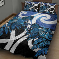 Piwakawaka New Zealand Matariki Quilt Bed Set Maori New Year Silver Fern Blue Galaxy