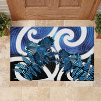 Piwakawaka New Zealand Matariki Rubber Doormat Maori New Year Silver Fern Blue Galaxy
