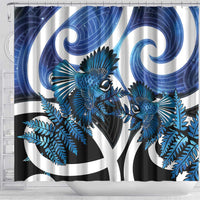 Piwakawaka New Zealand Matariki Shower Curtain Maori New Year Silver Fern Blue Galaxy