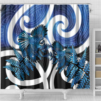 Piwakawaka New Zealand Matariki Shower Curtain Maori New Year Silver Fern Blue Galaxy