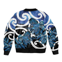 Piwakawaka New Zealand Matariki Sleeve Zip Bomber Jacket Maori New Year Silver Fern Blue Galaxy