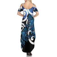 Piwakawaka New Zealand Matariki Summer Maxi Dress Maori New Year Silver Fern Blue Galaxy LT14 - Polynesian Pride