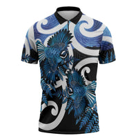 Piwakawaka New Zealand Matariki Zipper Polo Shirt Maori New Year Silver Fern Blue Galaxy LT14 Blue - Polynesian Pride