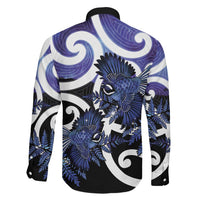 Piwakawaka New Zealand Matariki Family Matching Off The Shoulder Long Sleeve Dress and Hawaiian Shirt Maori New Year Silver Fern Purple Galaxy LT14 - Polynesian Pride