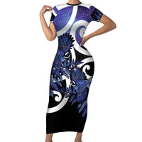 Piwakawaka New Zealand Matariki Family Matching Short Sleeve Bodycon Dress and Hawaiian Shirt Maori New Year Silver Fern Purple Galaxy LT14 Mom's Dress Purple - Polynesian Pride