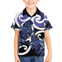 Piwakawaka New Zealand Matariki Family Matching Summer Maxi Dress and Hawaiian Shirt Maori New Year Silver Fern Purple Galaxy LT14 Son's Shirt Purple - Polynesian Pride