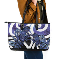 Piwakawaka New Zealand Matariki Leather Tote Bag Maori New Year Silver Fern Purple Galaxy LT14 - Polynesian Pride