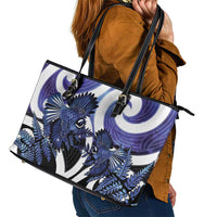 Piwakawaka New Zealand Matariki Leather Tote Bag Maori New Year Silver Fern Purple Galaxy LT14 - Polynesian Pride